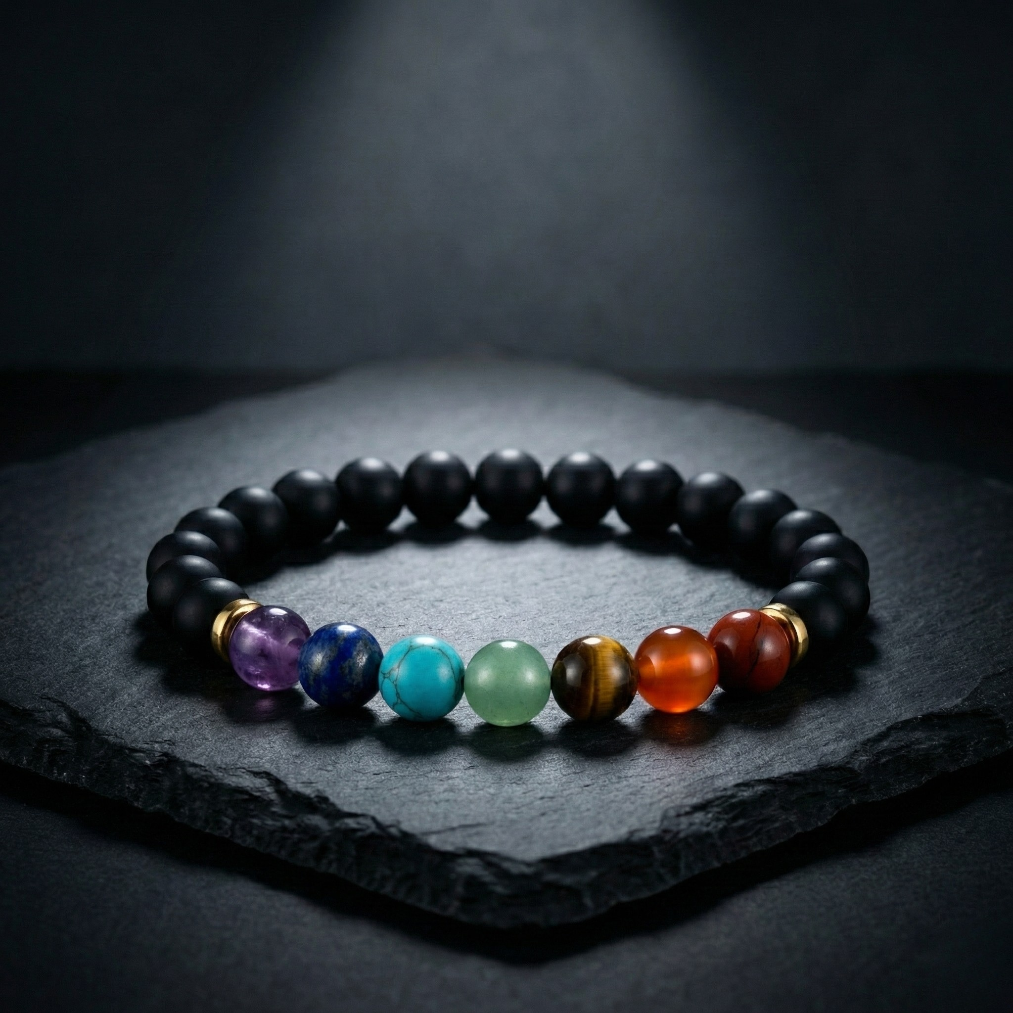 7 Chakra Healing Bracelet | Matte Black Onyx
