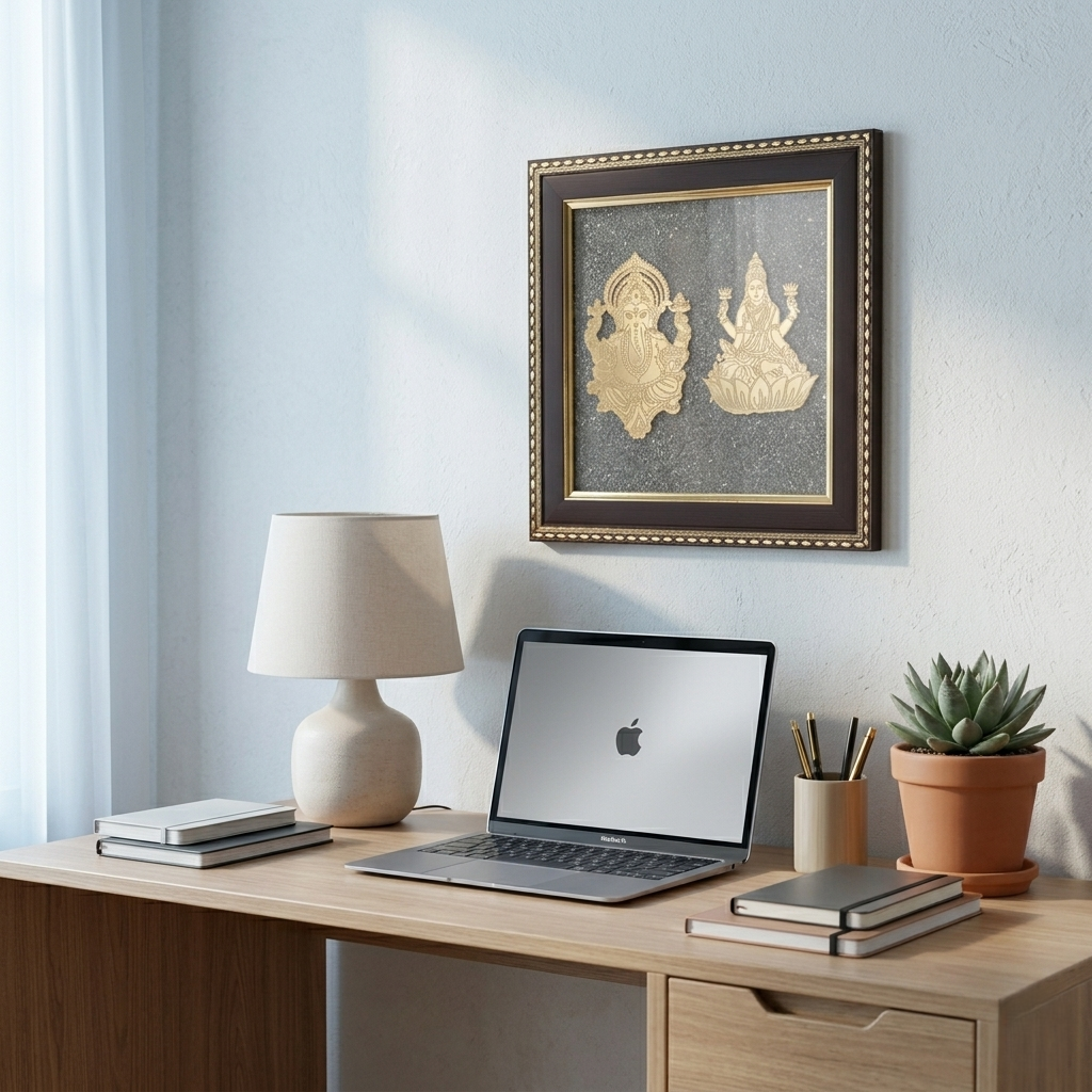 Spiritual gold wall art with wooden border