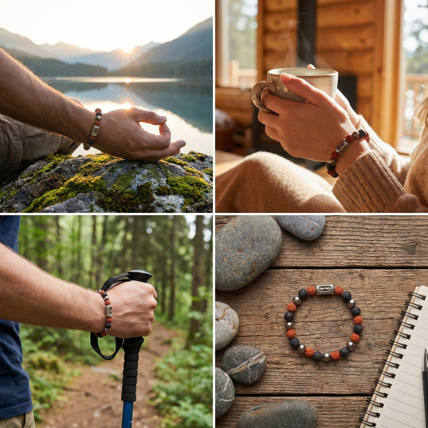 Grounding & Protection Rudraksha Lava Stone Mantra Bracelet