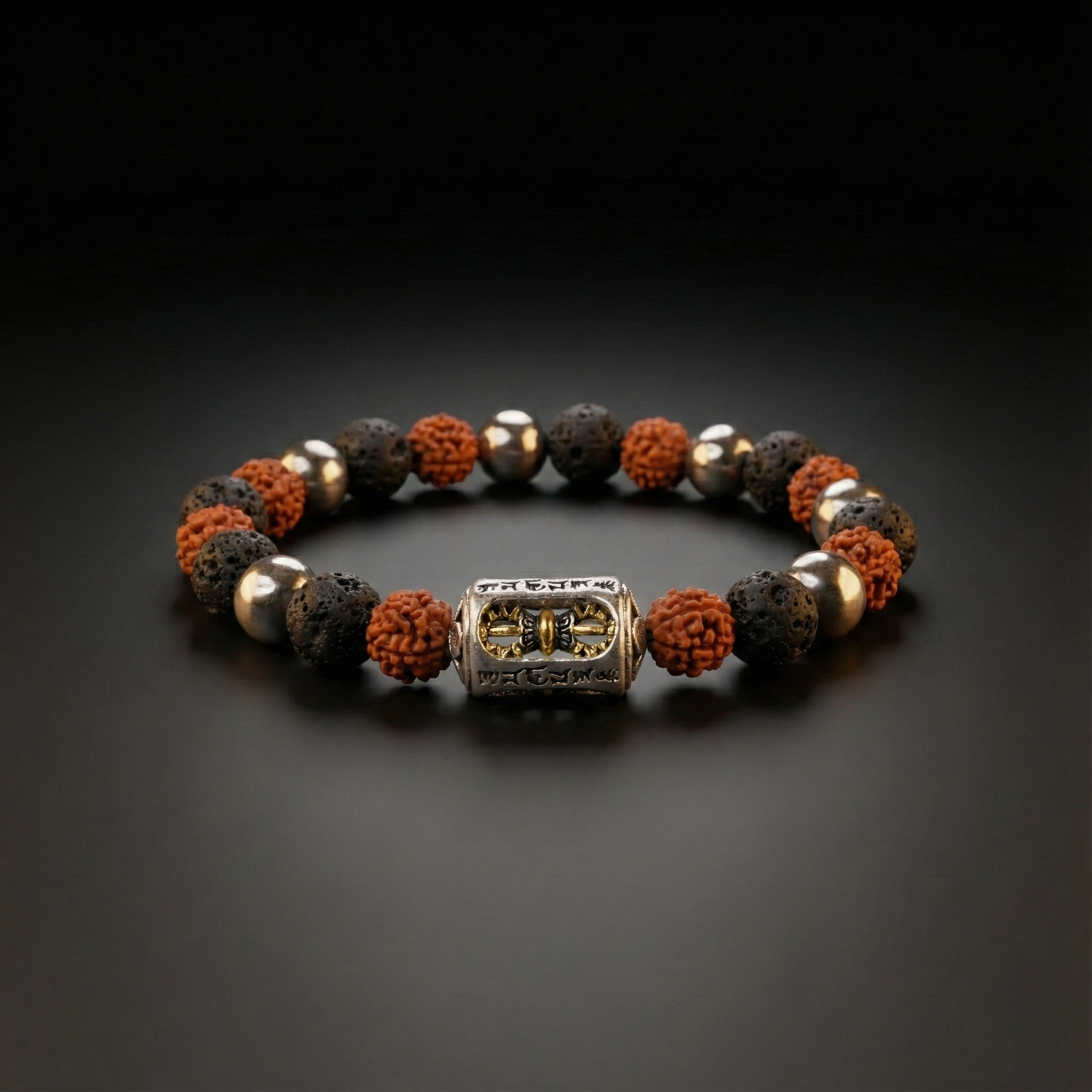 Grounding & Protection Rudraksha Lava Stone Mantra Bracelet