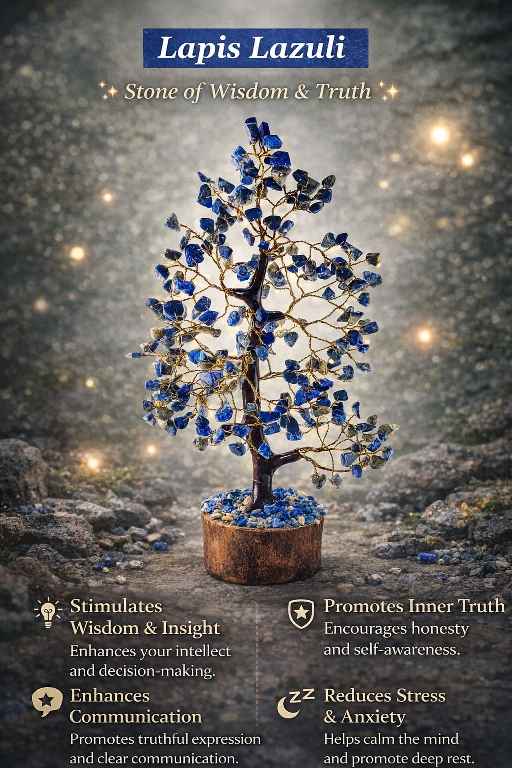 Natural lapis lazuli decorative tree with gold wire perfect spiritual gift