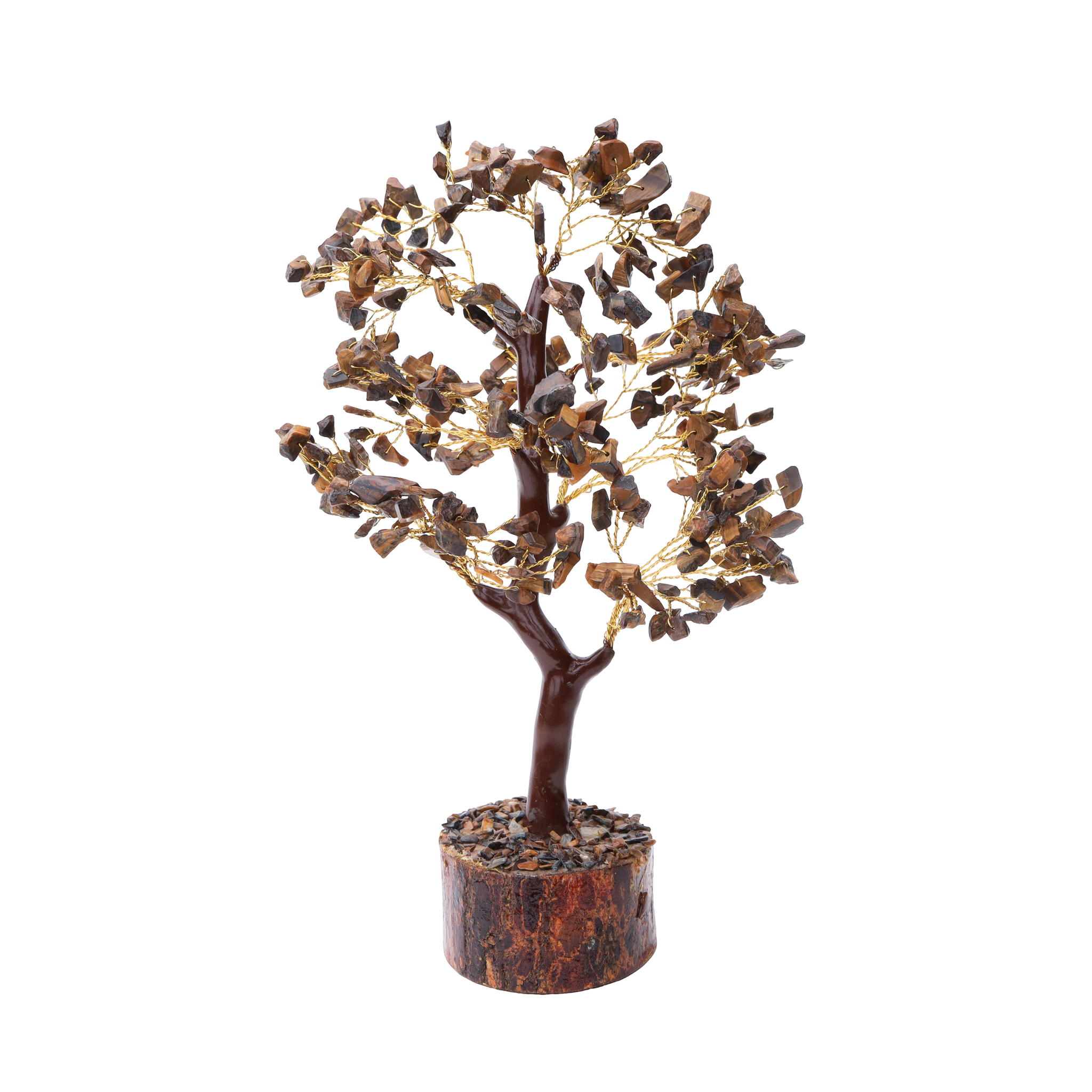 Handcrafted Tiger's Eye gemstone tree on a wooden base.--1