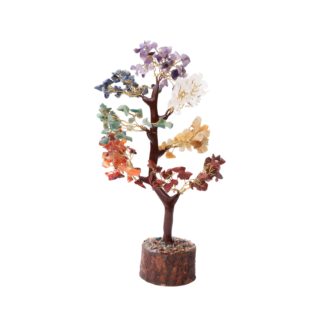 AstroViz handcrafted 7 Chakra gemstone tree with multi-colored crystal chips.