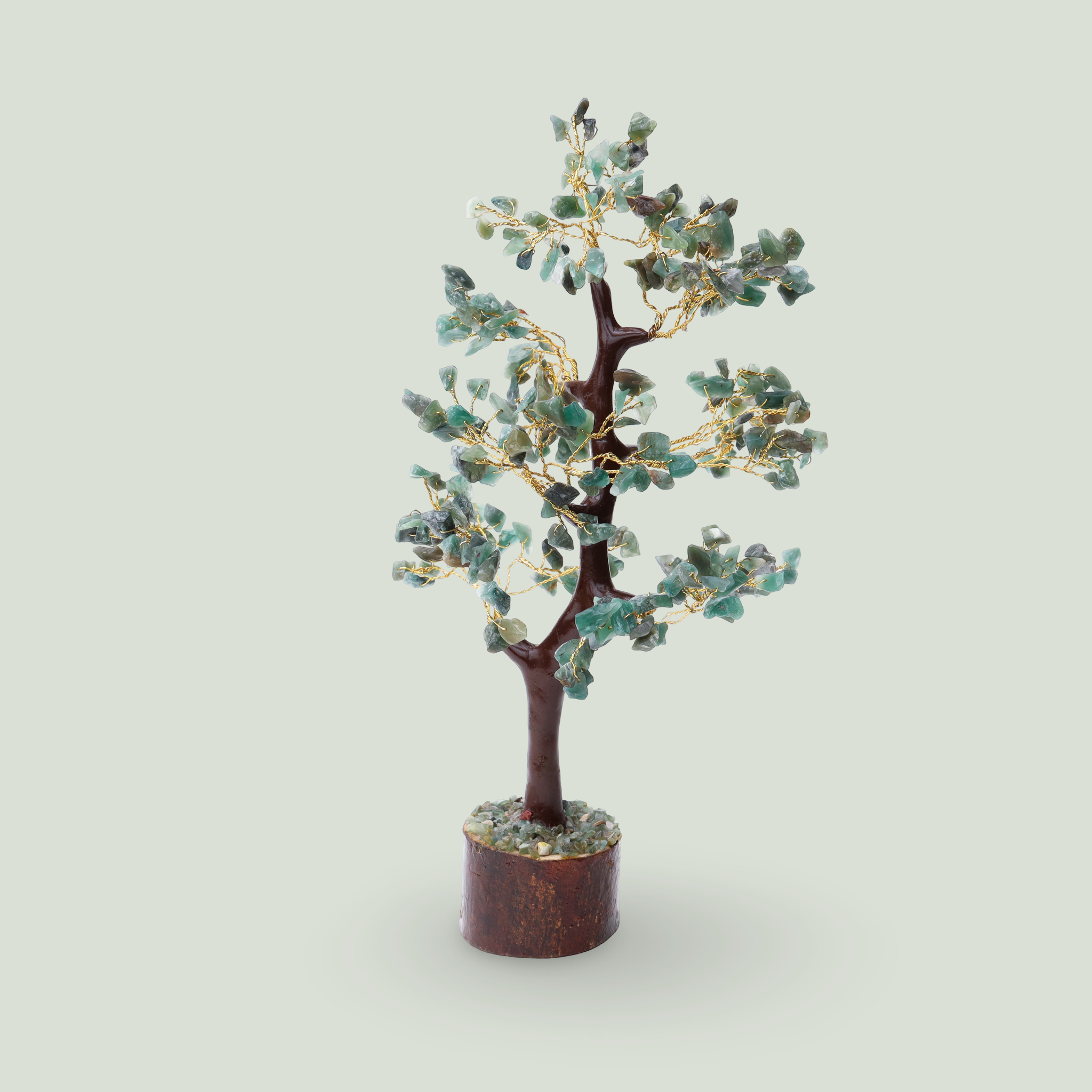 AstroViz handcrafted Green Aventurine gemstone decorative tree with soft green stone chips on gold-toned copper wire clean light studio background
--2
