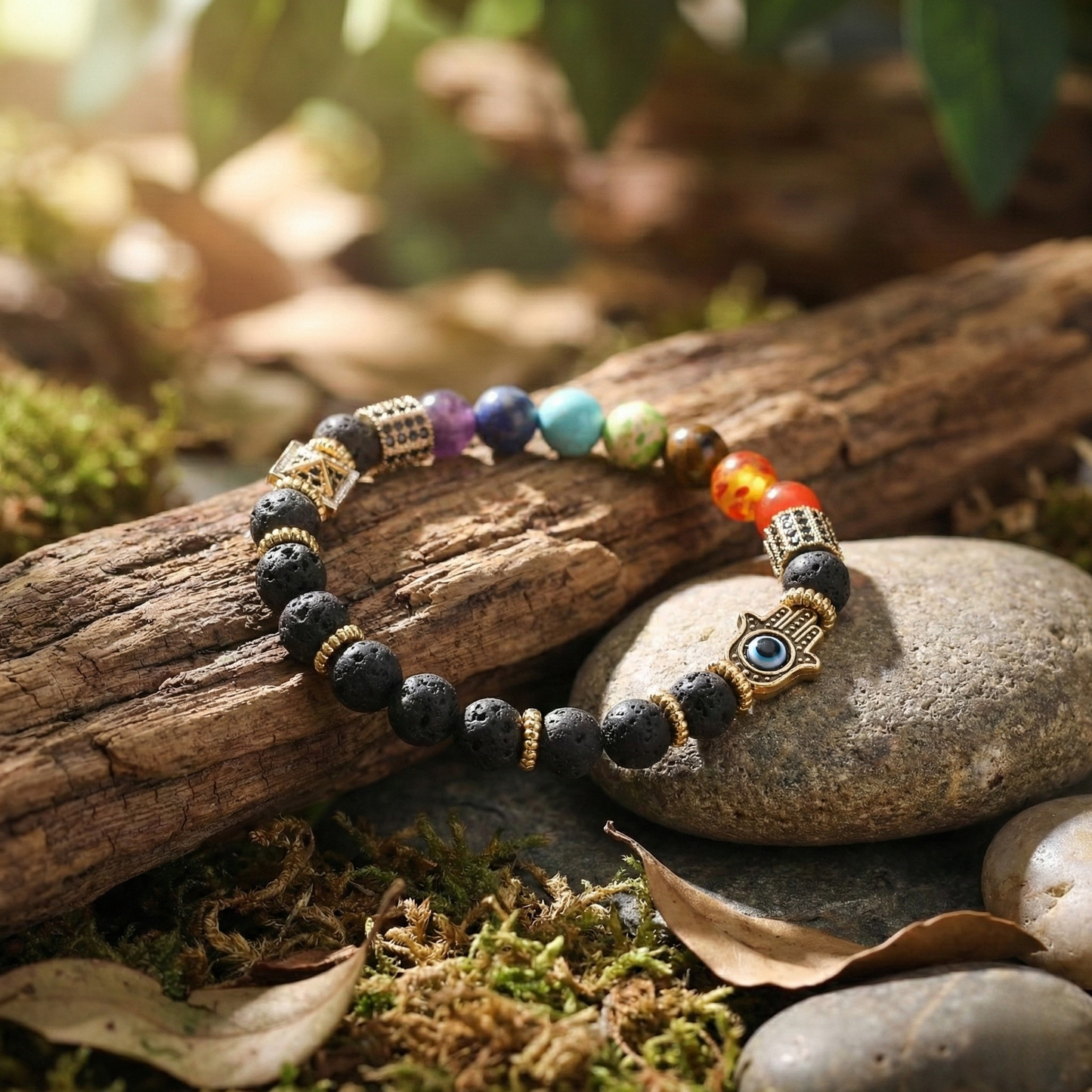 7 Chakra Lava Protection Bracelet