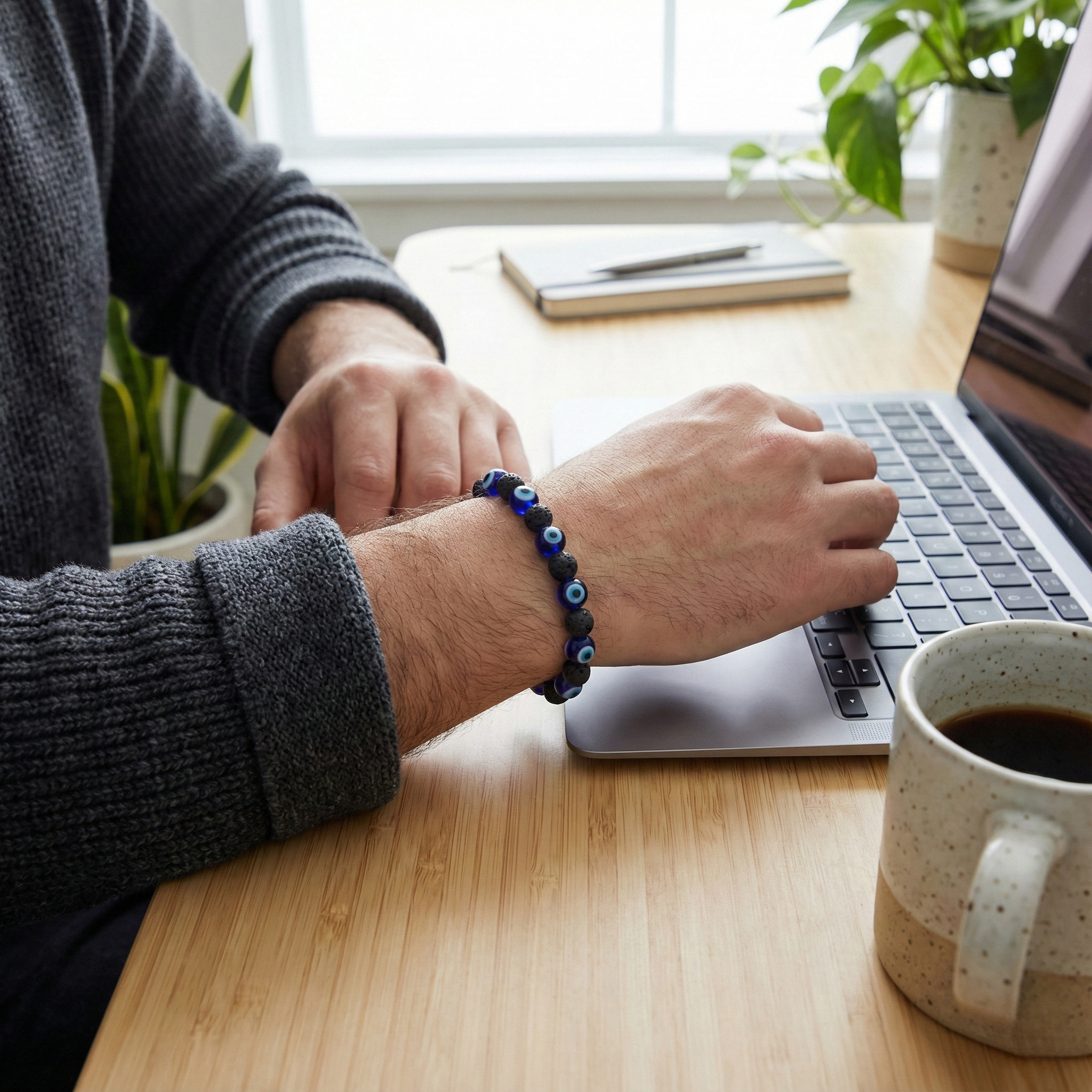Evil Eye & Lava Stone Protection Bracelet--6