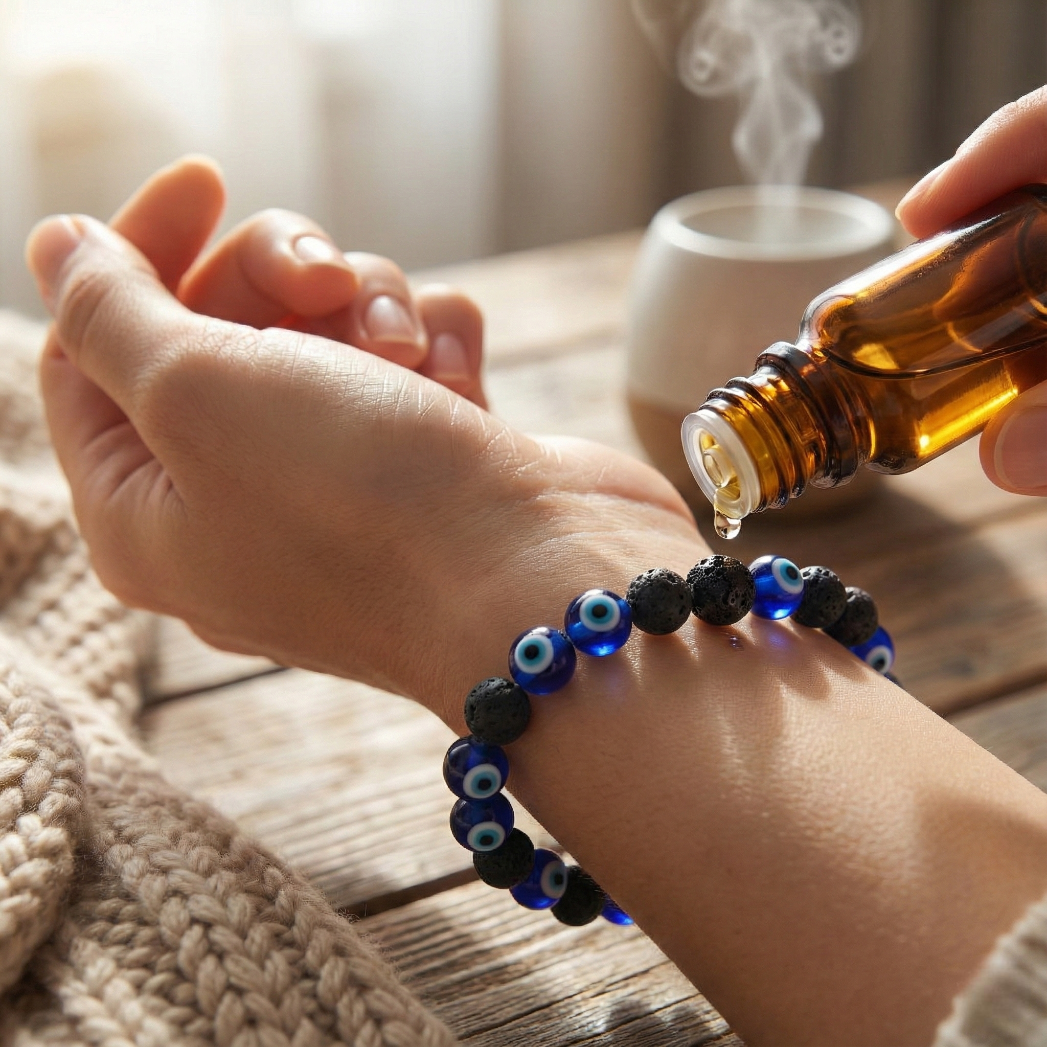 Evil Eye & Lava Stone Protection Bracelet--3