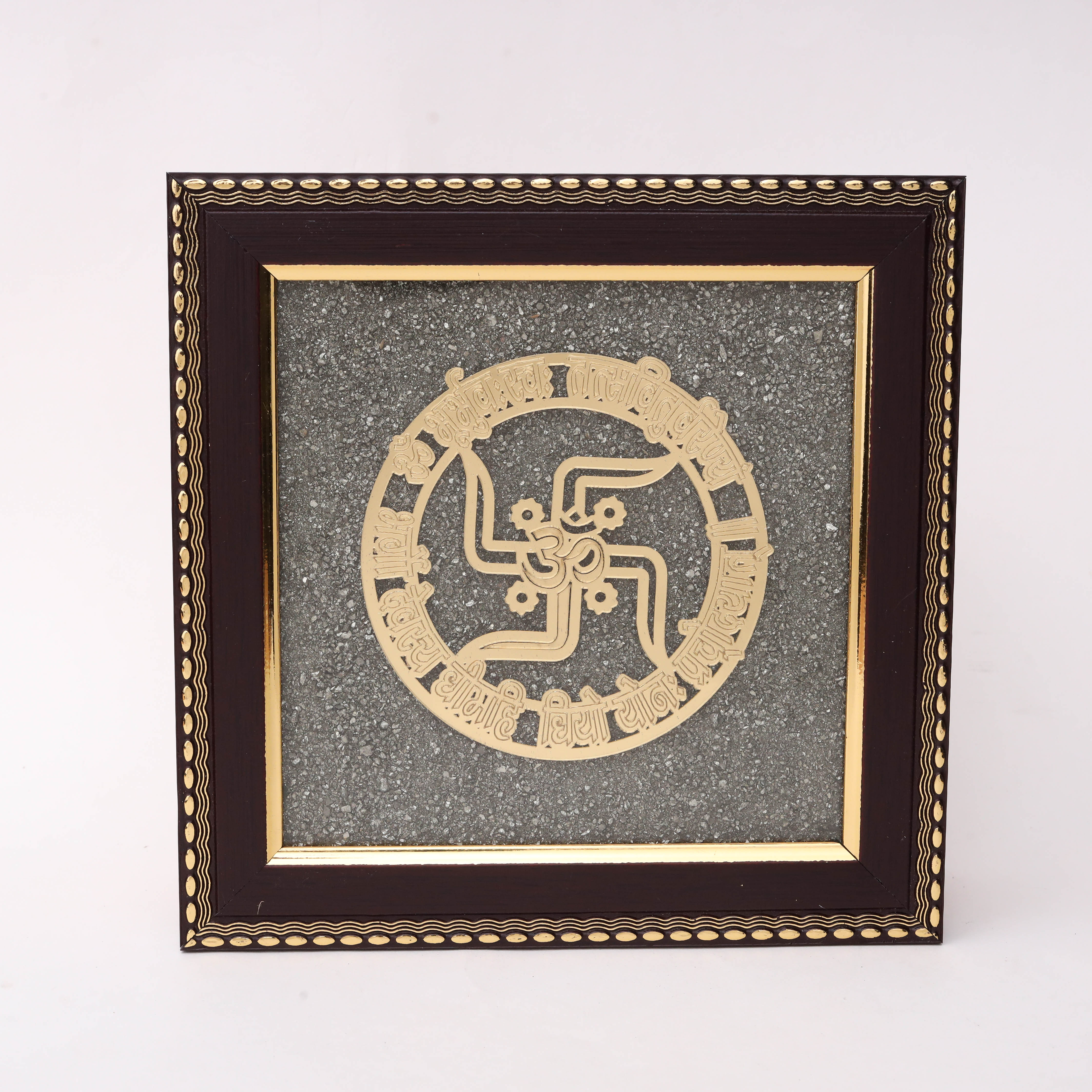 Swastik Om Gayatri Mantra Gold Frame | Pooja Room & Home Decor--1
