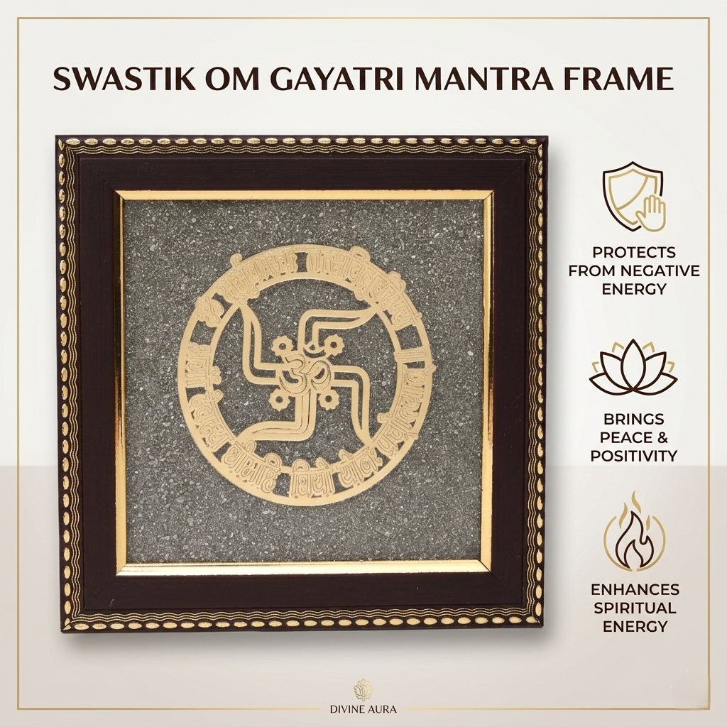 Sacred Swastik Om mantra frame with wooden border--3