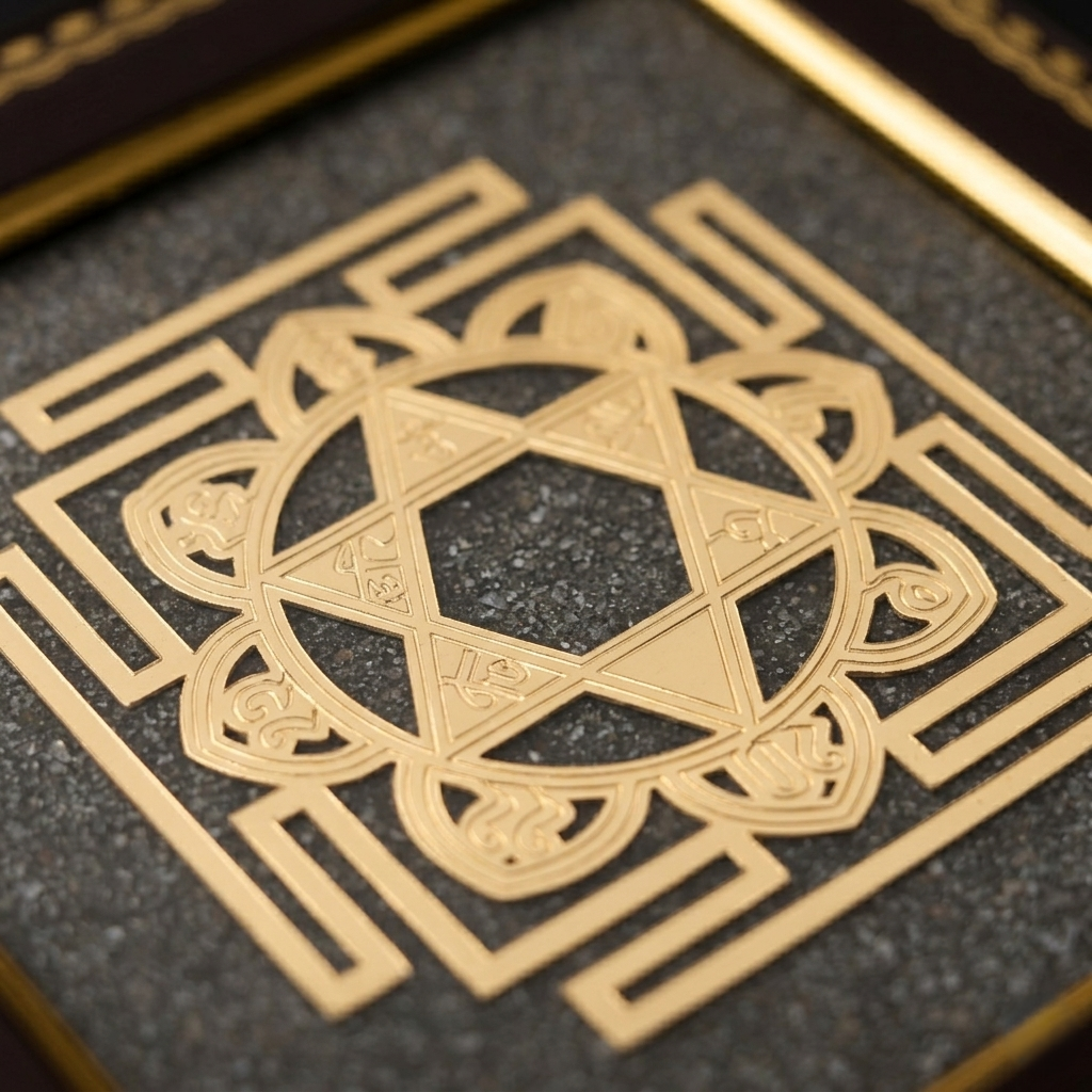 Elegant gold yantra artwork on dark backdrop--2