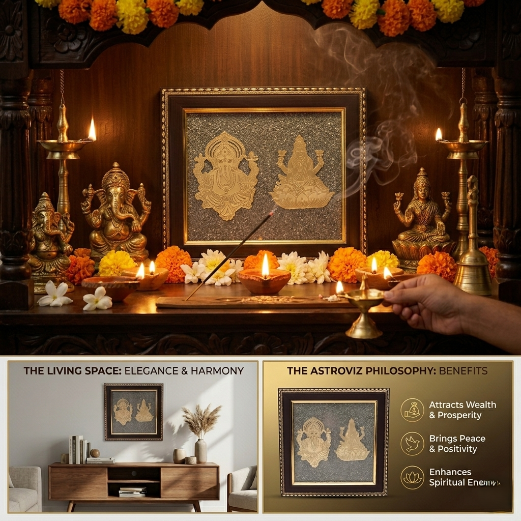 Ganesha Lakshmi engraved wall decor frame--4
