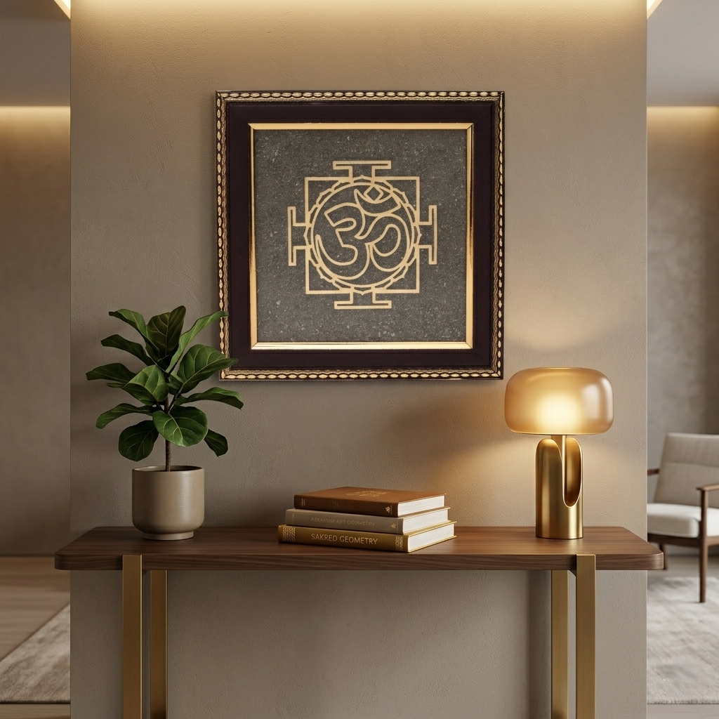 Om symbol yantra wall frame in gold finish--2