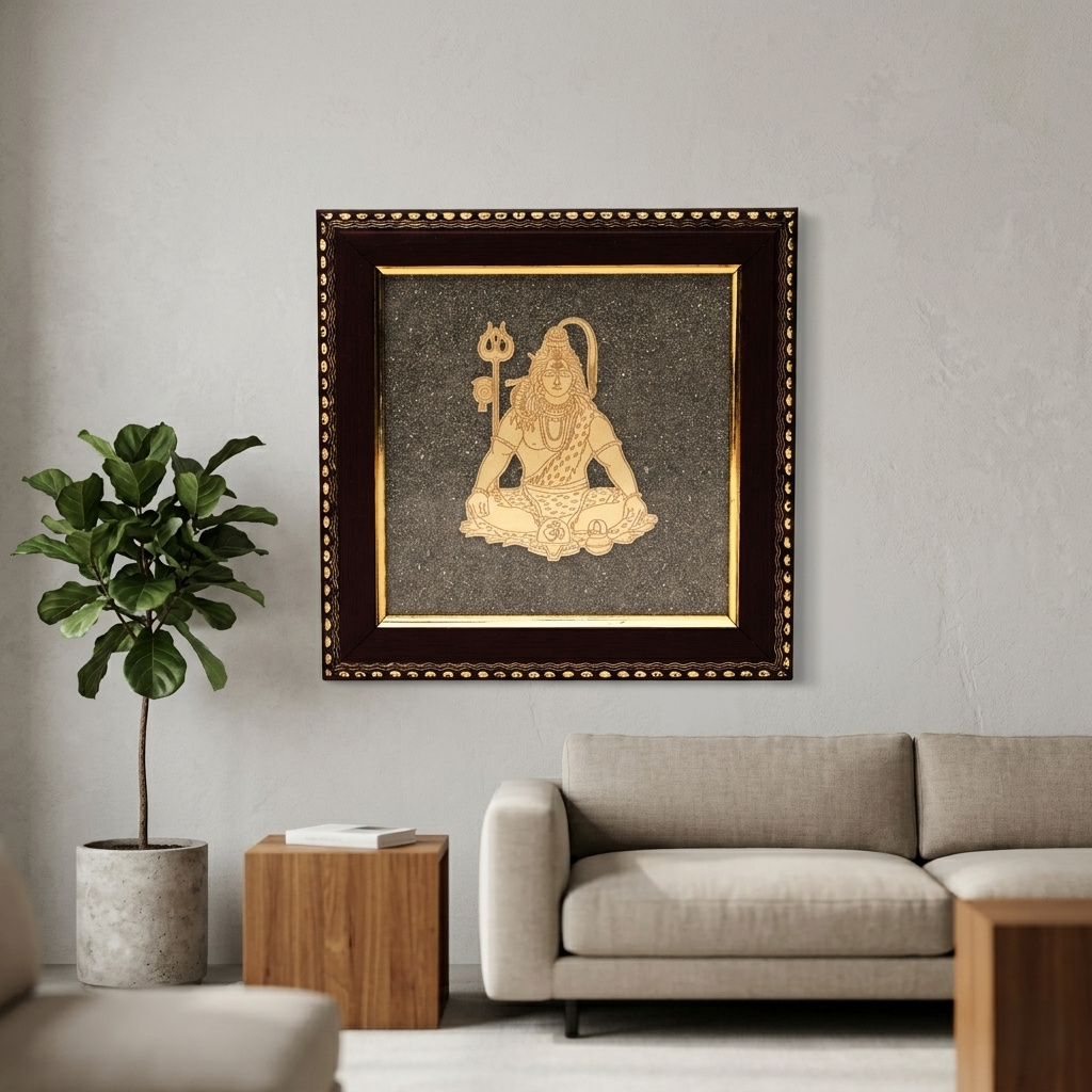 Shiva gold artwork in wooden frame wall decor--2