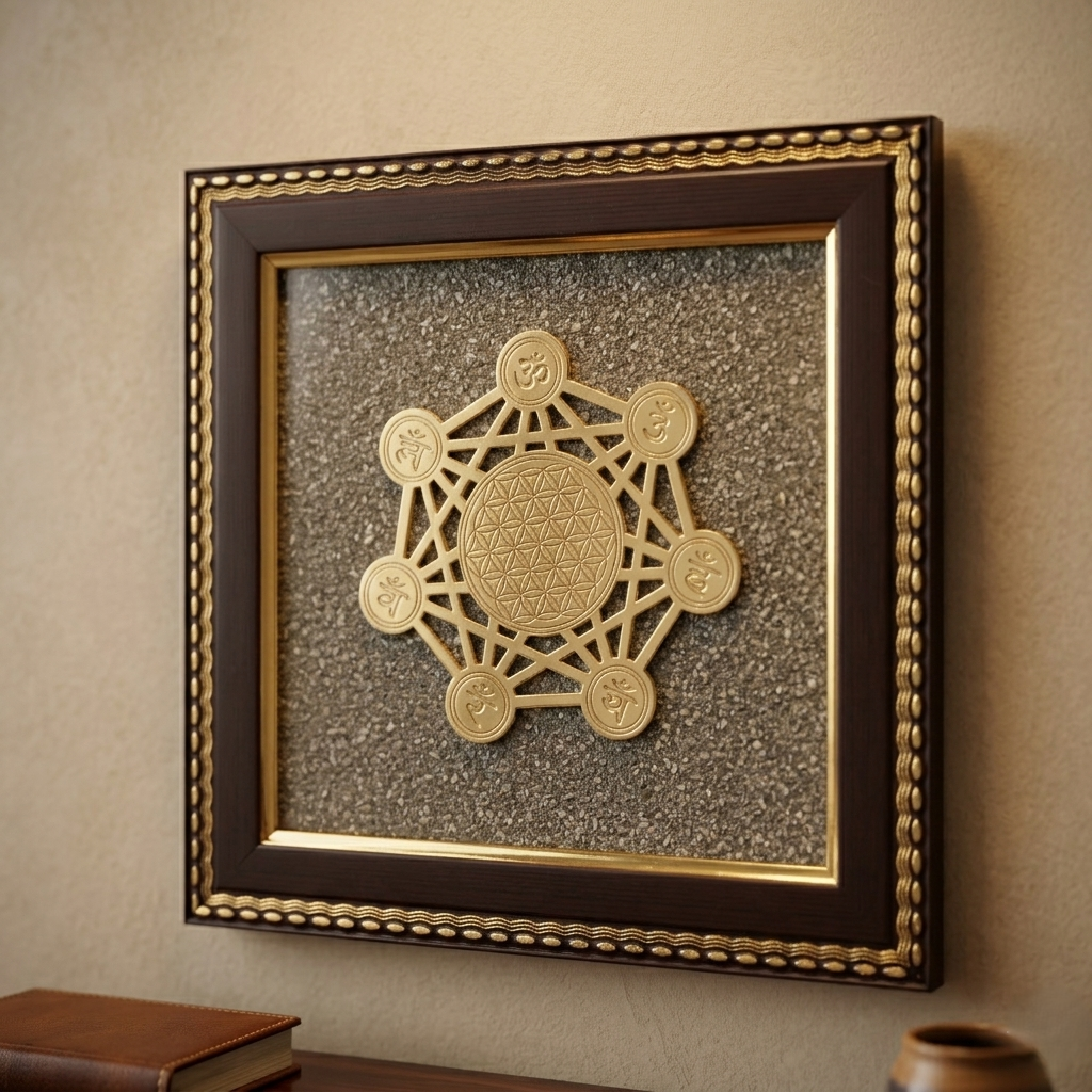 Gold spiritual wall decor with textured stone base--4