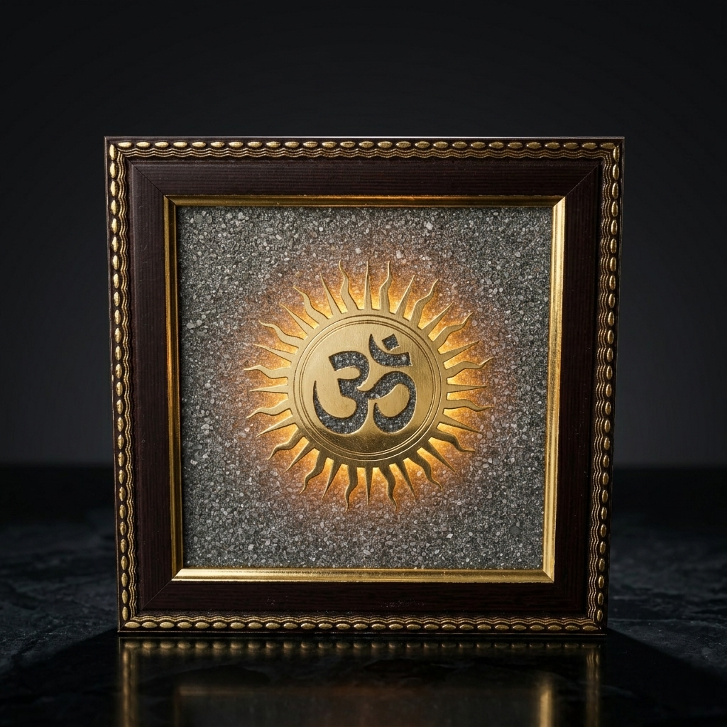 Om symbol with sun rays framed wall artwork