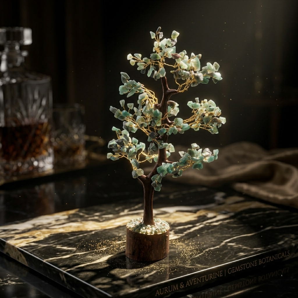 Natural green aventurine chip bonsai tree for heart chakra healing and calm
