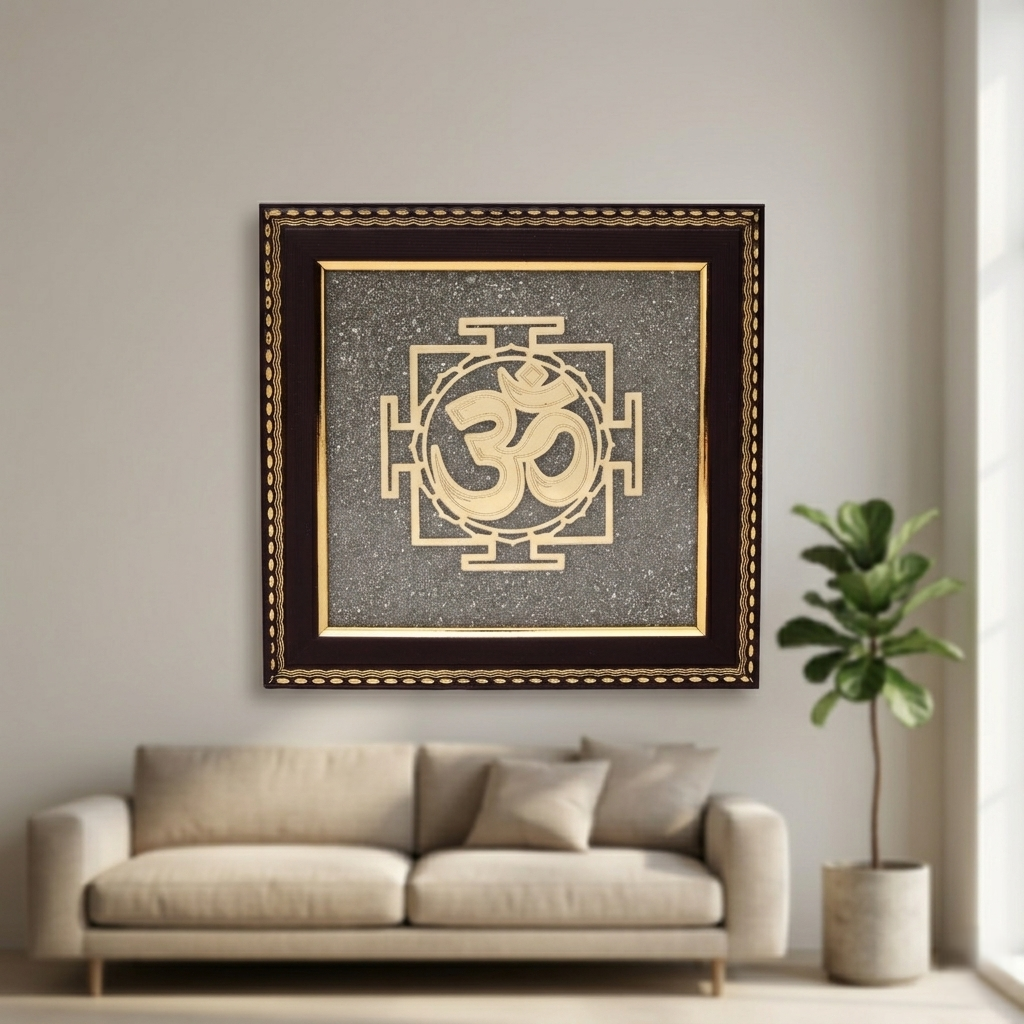 Om symbol framed wall art in modern living room--2