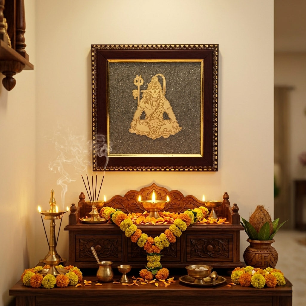 Elegant Shiva wall frame with minimal interior setup
