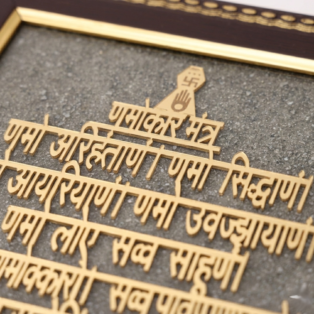Sacred Namokar mantra wall frame with gold text