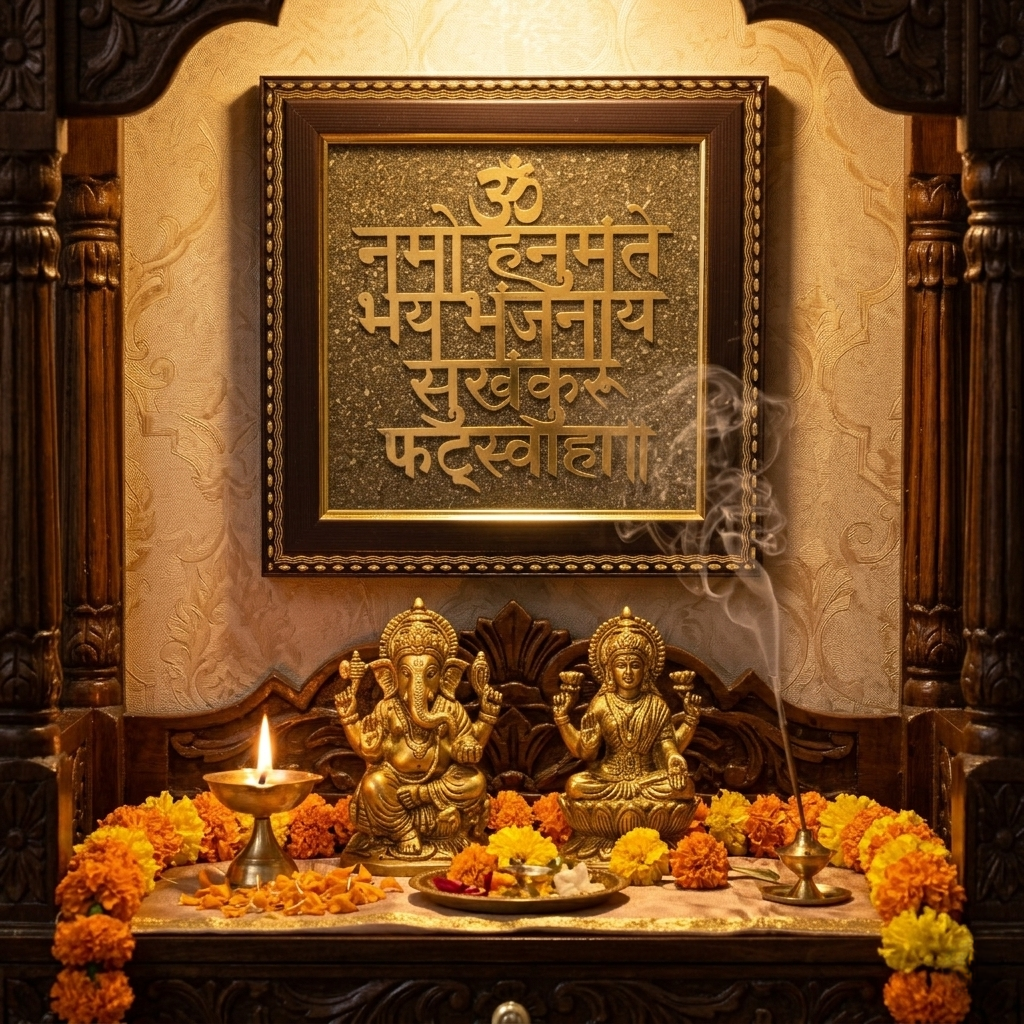 Hanuman mantra wall frame in elegant home setting