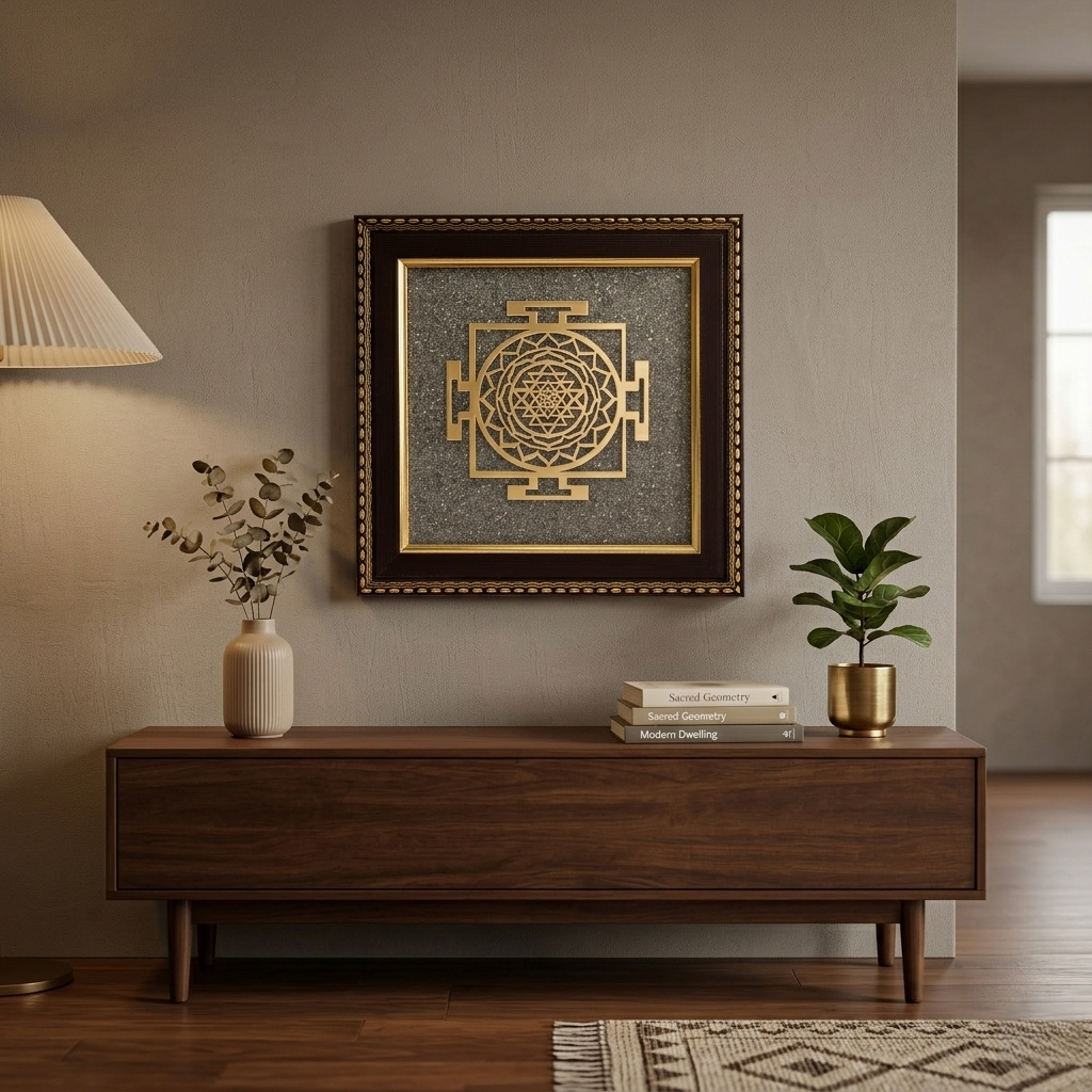 Spiritual gold wall art with wooden border
