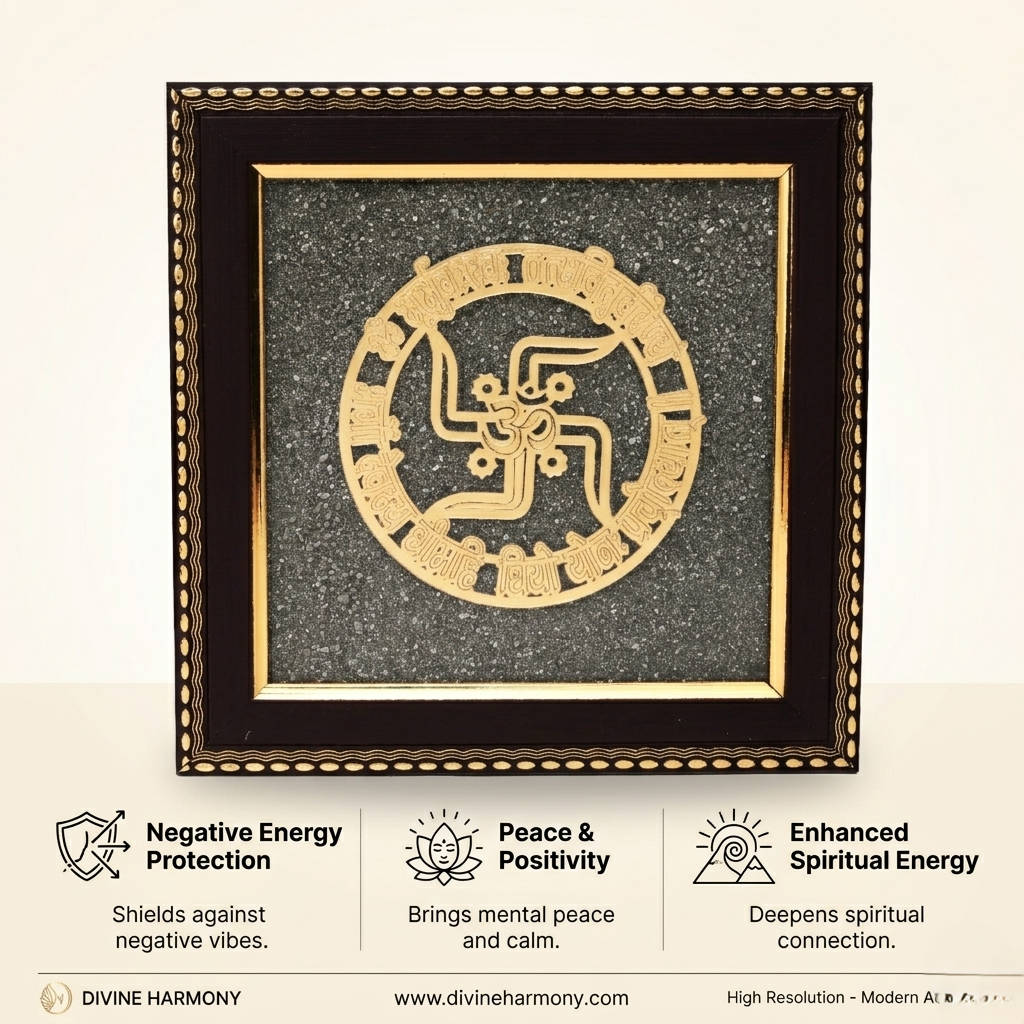 Hindu swastik mantra wall decor in wooden frame