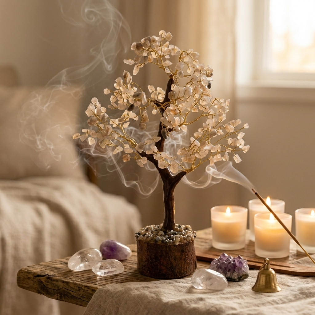 Handmade white gemstone feng shui tree perfect spiritual home decor piece
--11