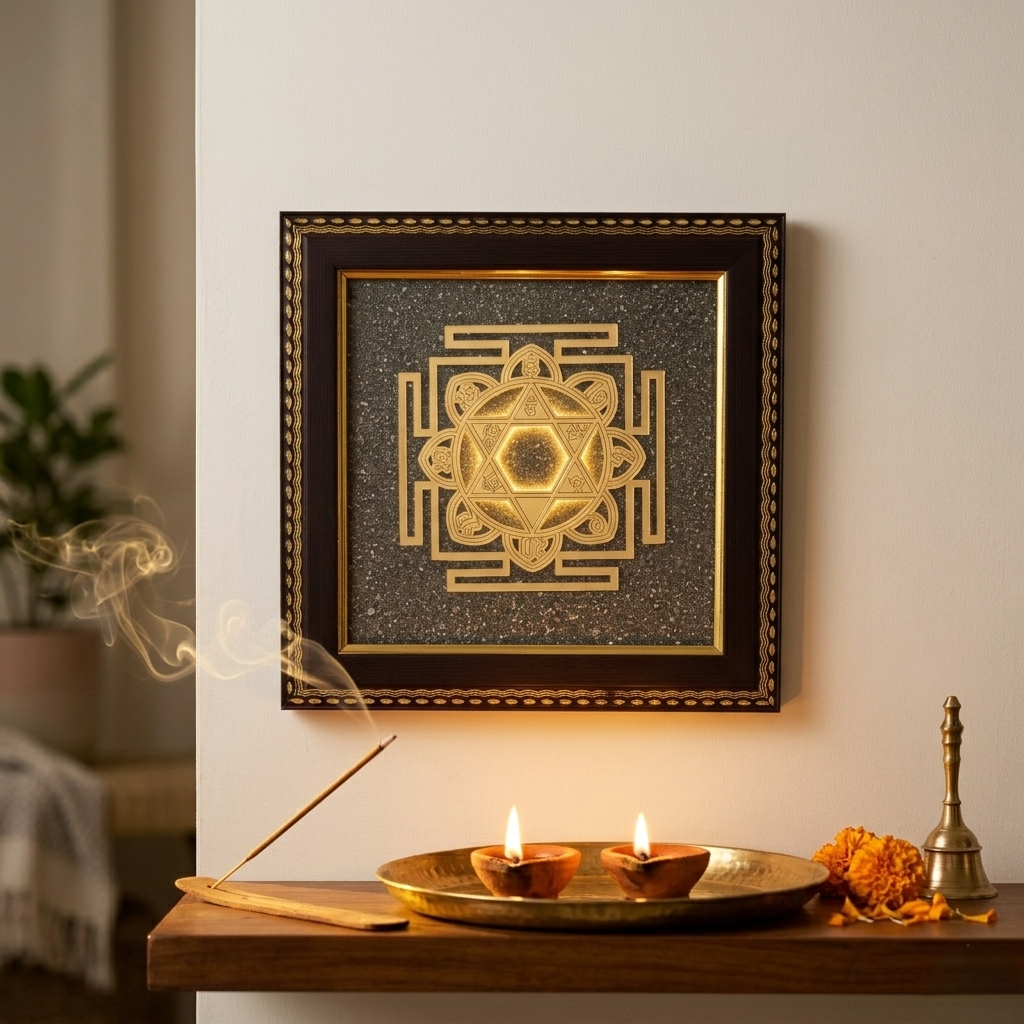Sacred Surya Yantra wall art with wooden frame