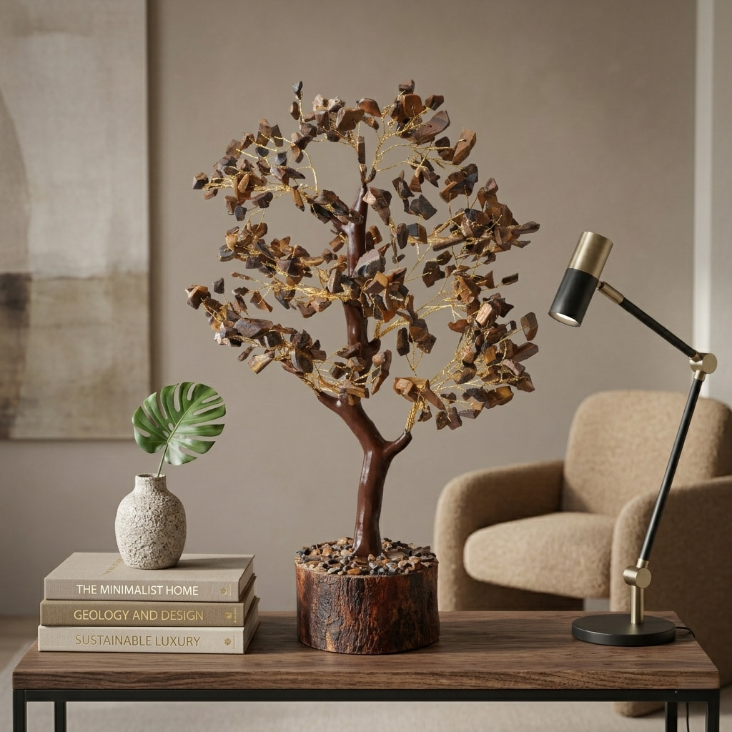 Handcrafted tiger eye stone wish tree attracts wealth and positive energy
--9