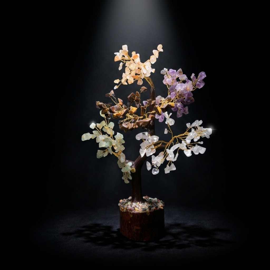Four gemstone crystal tree with amethyst, quartz, aventurine and tiger eye chips
--9