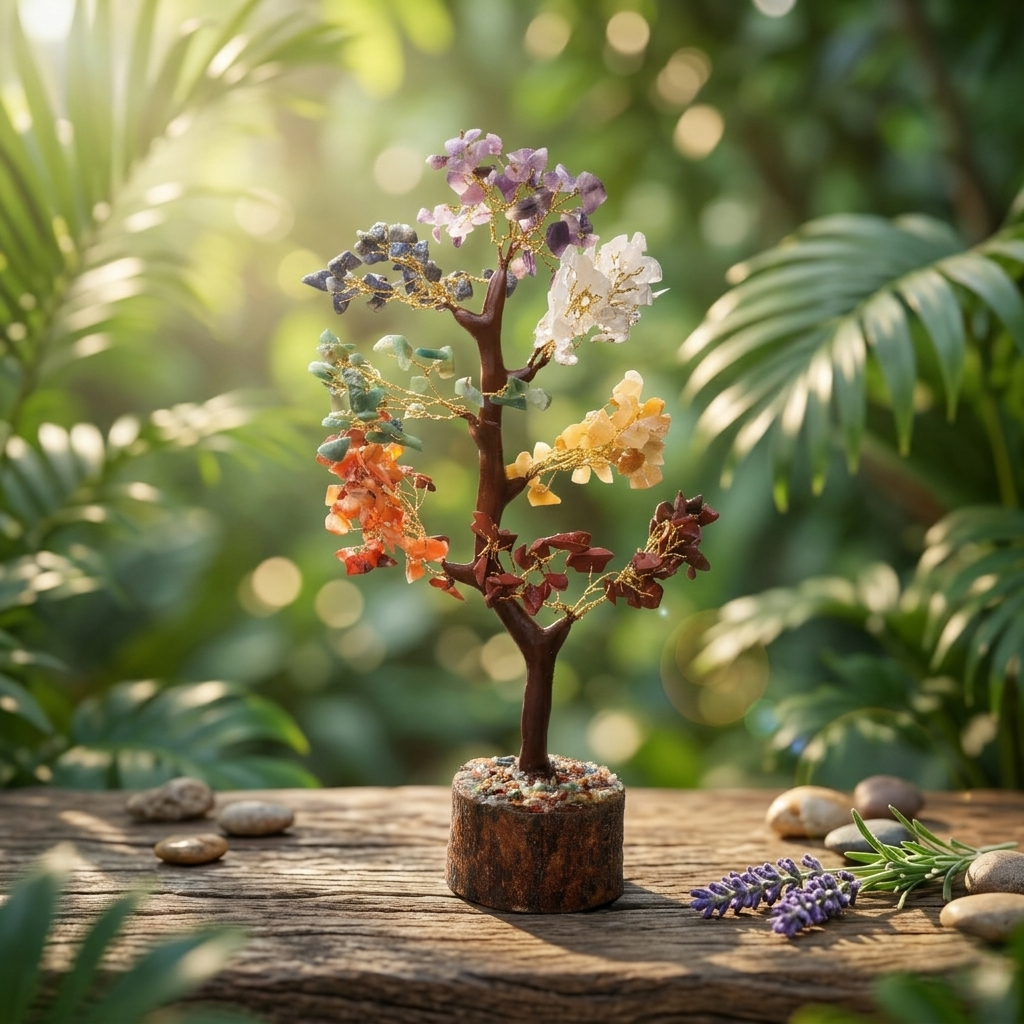 Multicolor gemstone chakra tree with gold wire perfect spiritual healing gift

