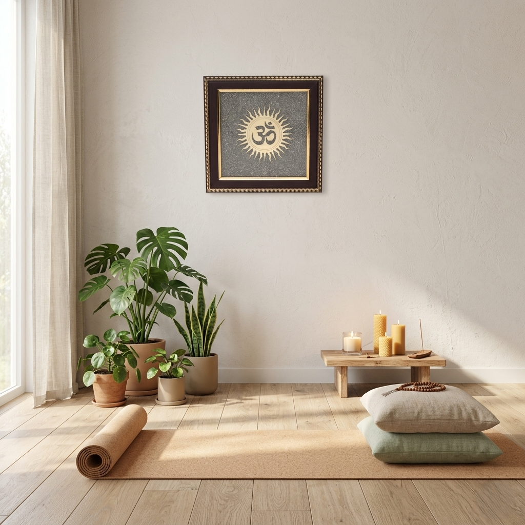 Golden Om sun design wall frame for home