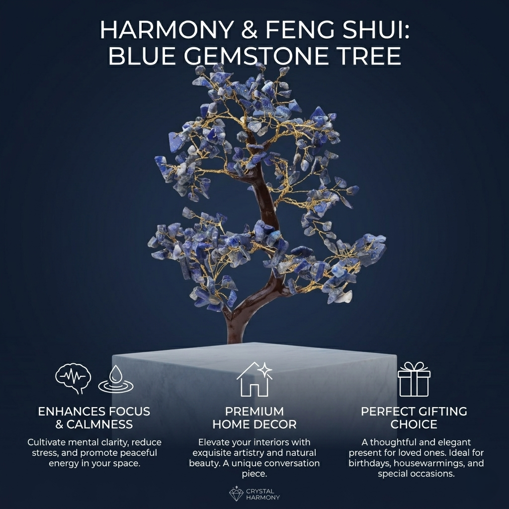 Blue gemstone feng shui tree for focus, calmness and premium home decor
--11