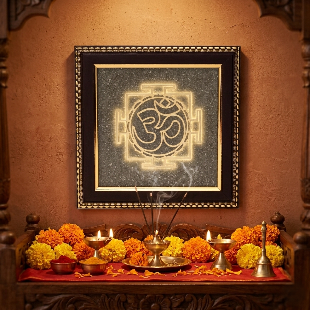 Hindu Om symbol wall decor in wooden frame--7