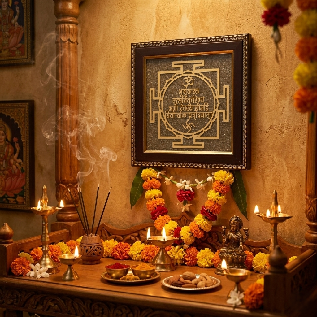 Sacred yantra mantra frame in gold