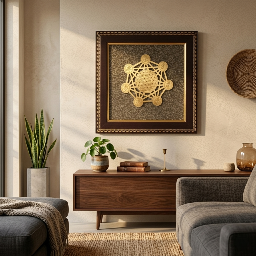 Spiritual wall frame with gold geometric pattern