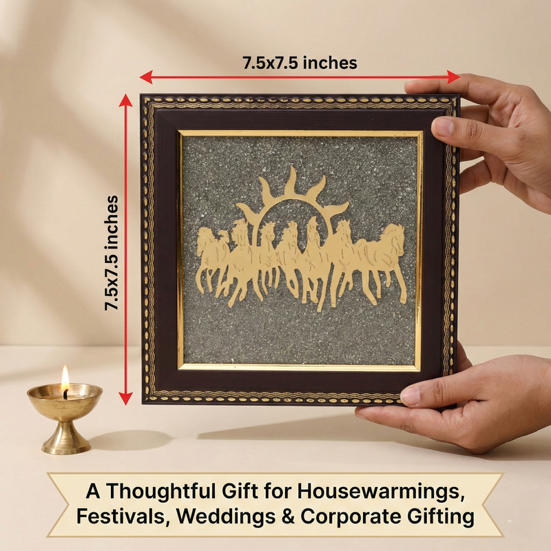 7 Horses Pyrite Frame size reference 7.5 x 7.5 inches held in hand - Perfect gift for housewarmings festivals weddings corporate--7