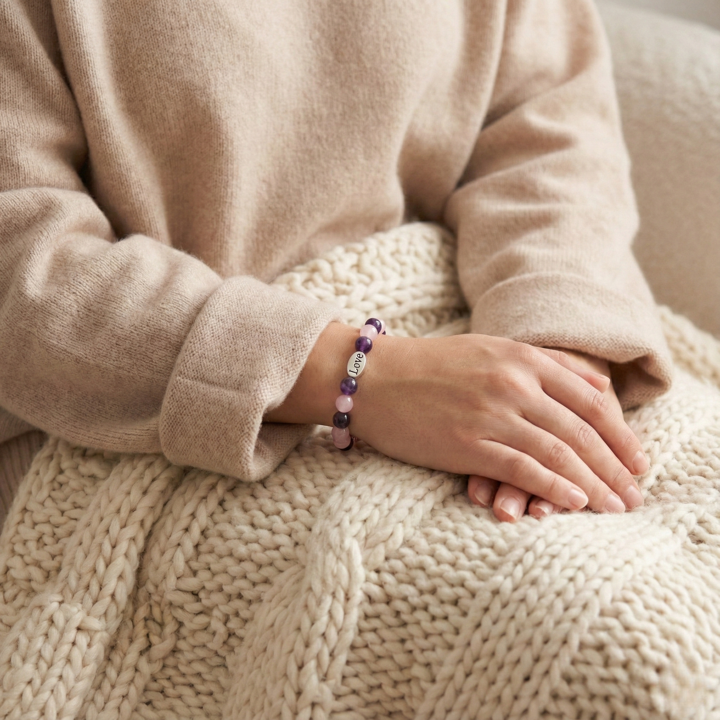 Natural Amethyst & Rose Quartz Love Charm Bracelet