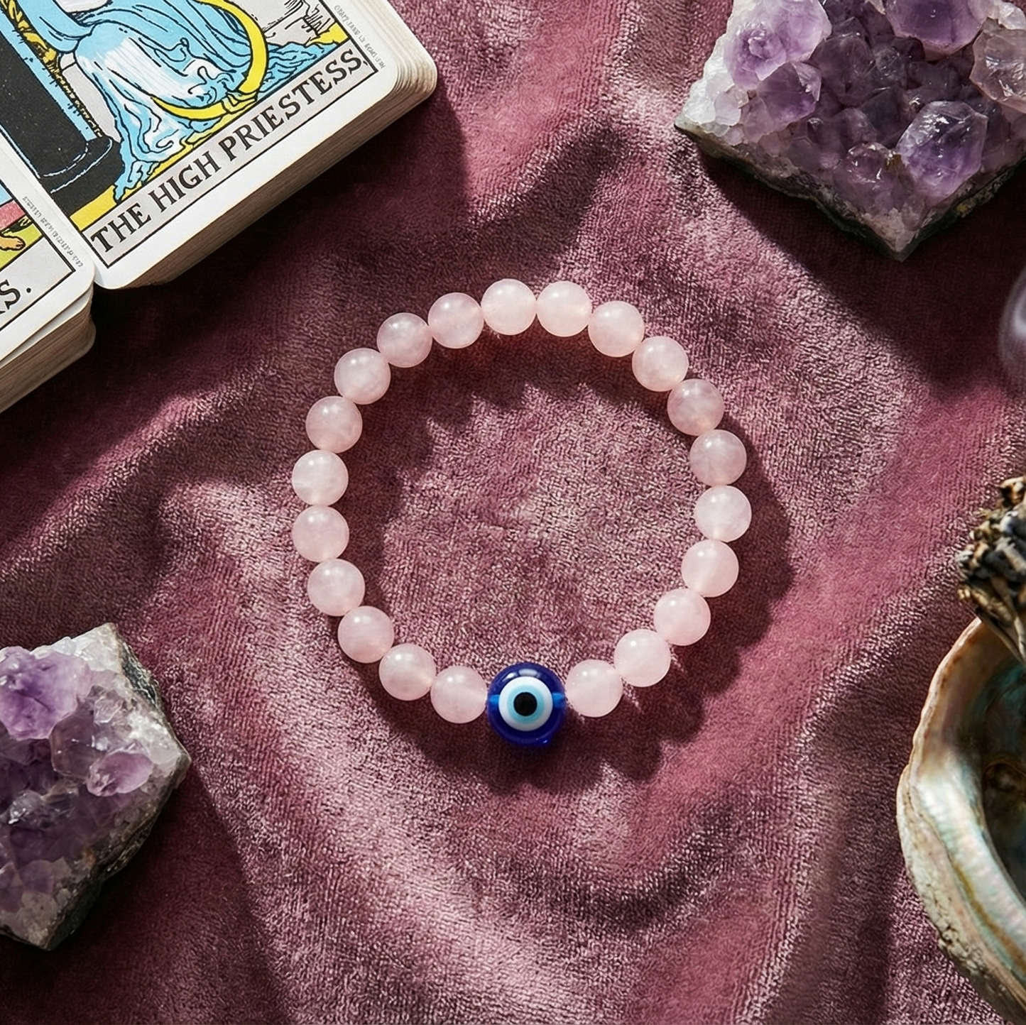 Rose Quartz Evil Eye Bracelet