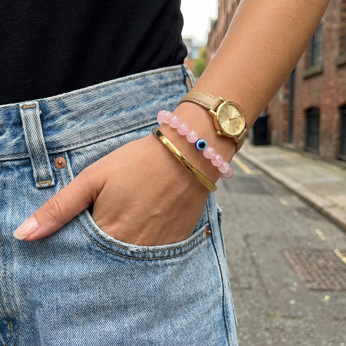 Rose Quartz Evil Eye Bracelet