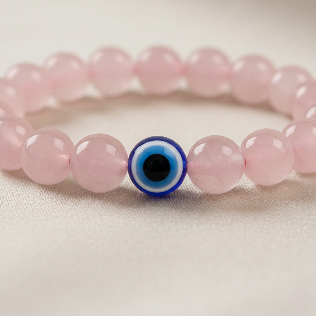 Rose Quartz Evil Eye Bracelet--2