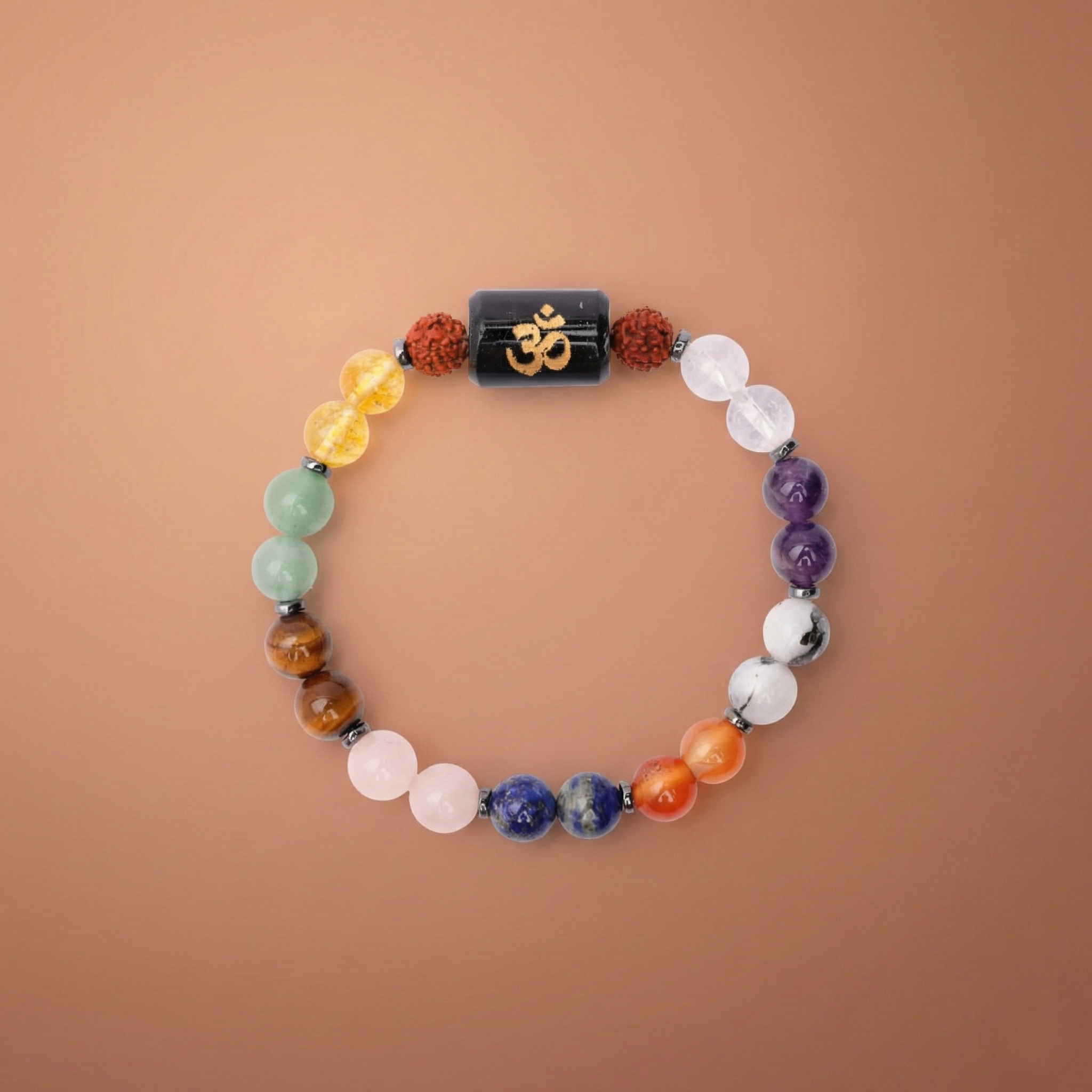 Multi-Gemstone Healing Bracelet with Om & Rudraksha
