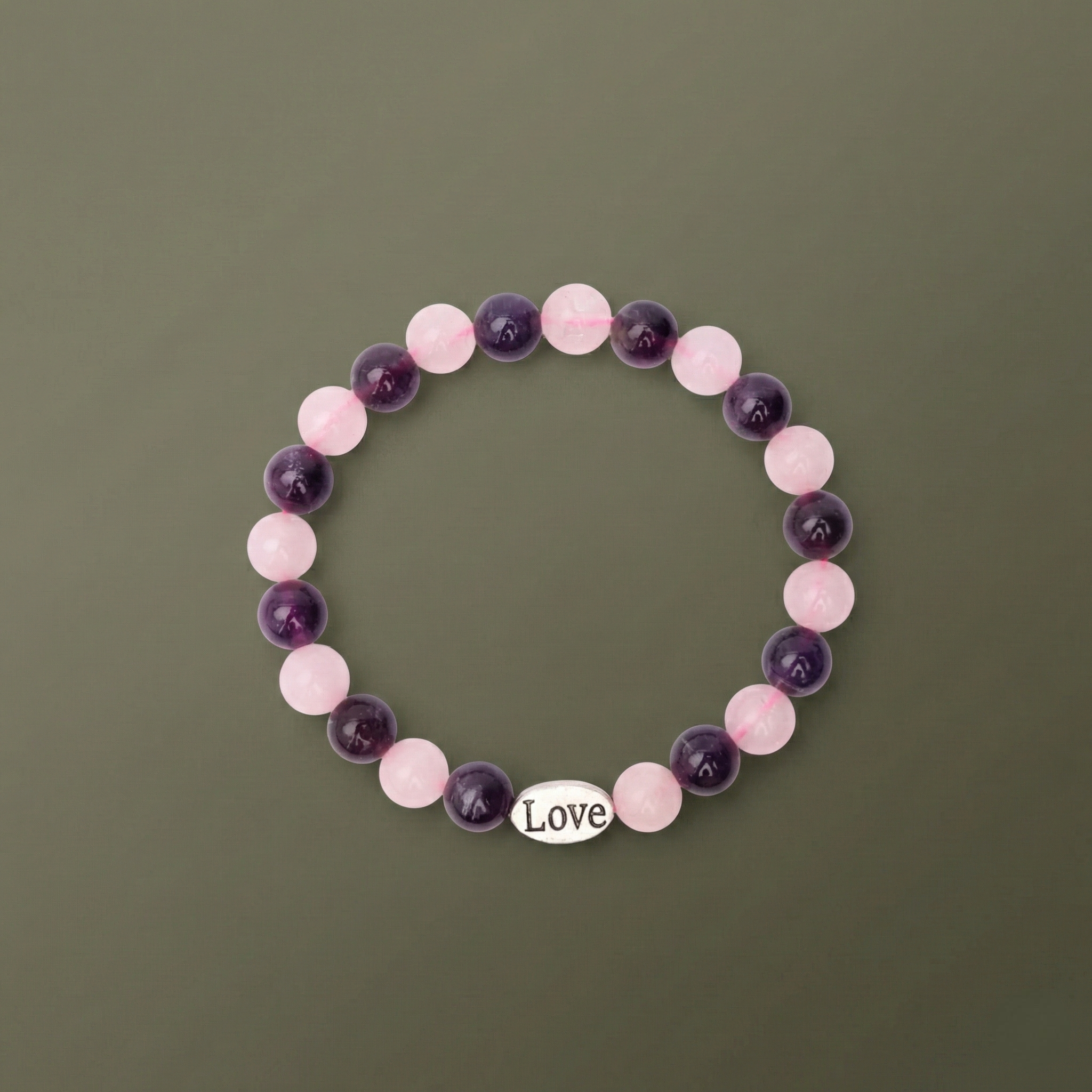 Natural Amethyst & Rose Quartz Love Charm Bracelet--1