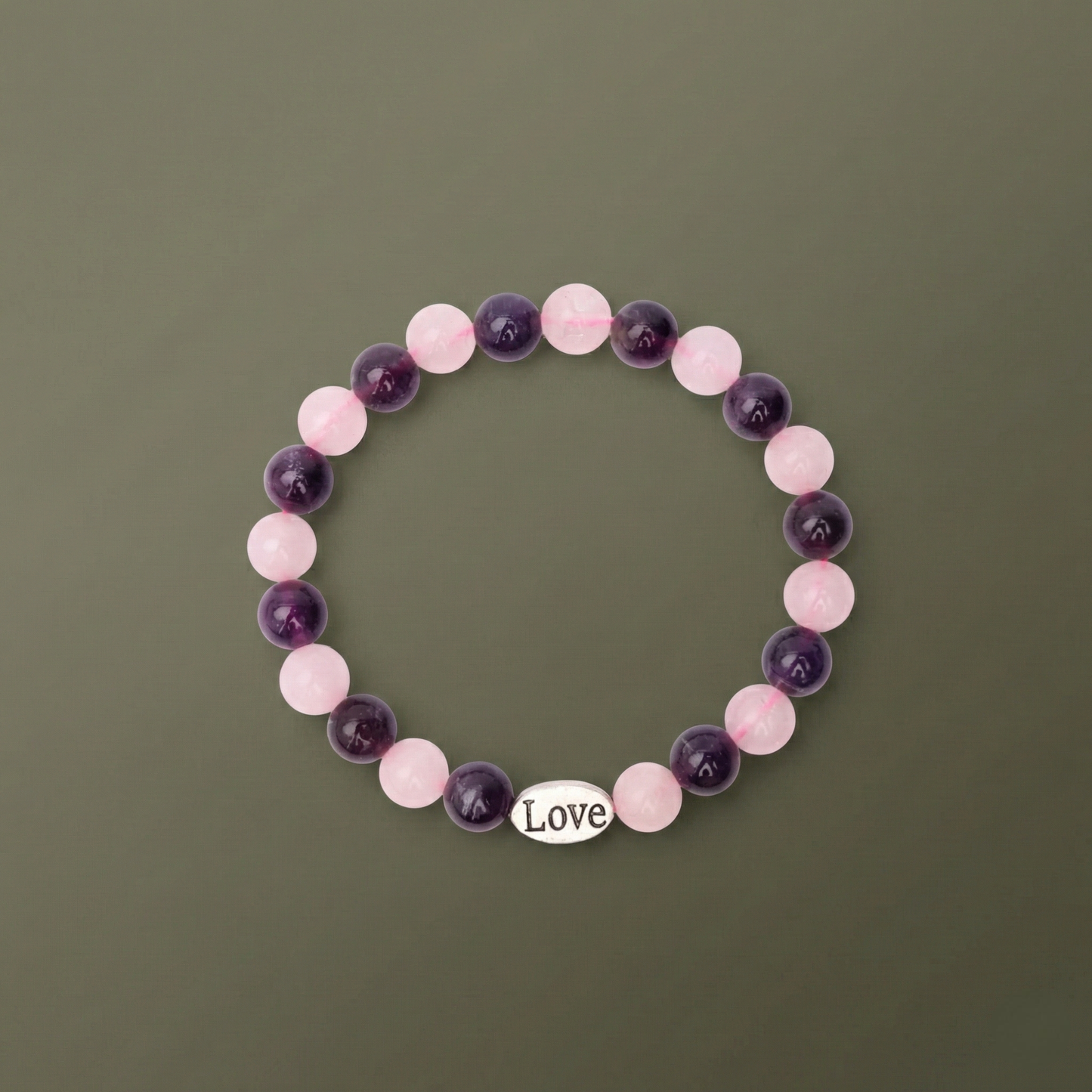 Natural Amethyst & Rose Quartz Love Charm Bracelet