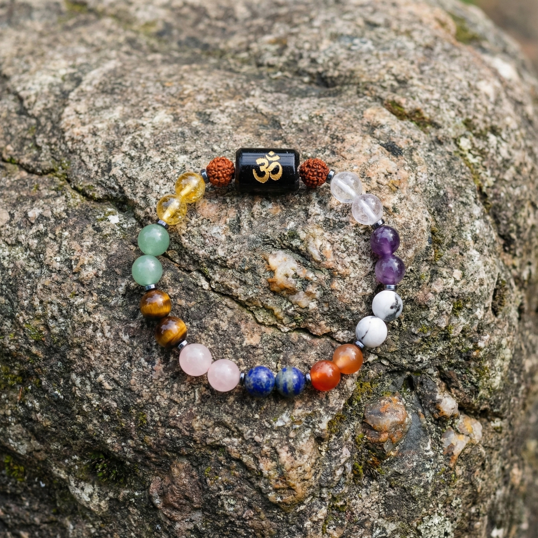 Multi-Gemstone Healing Bracelet with Om & Rudraksha--2
