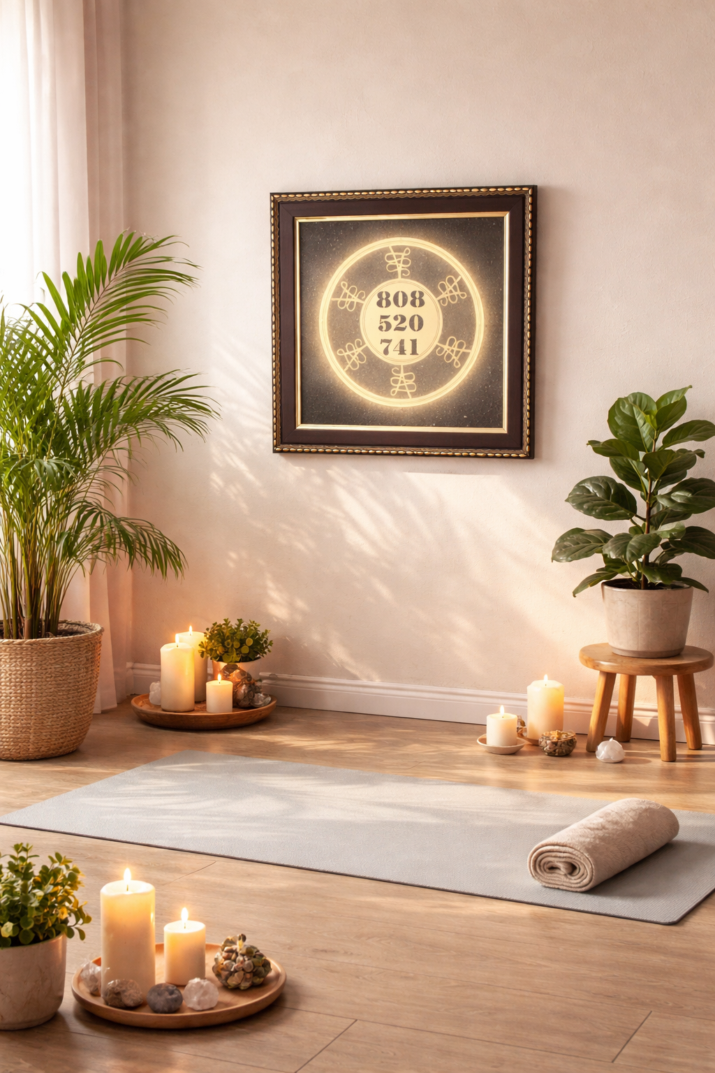 Meditation frequency gold frame wall art--3