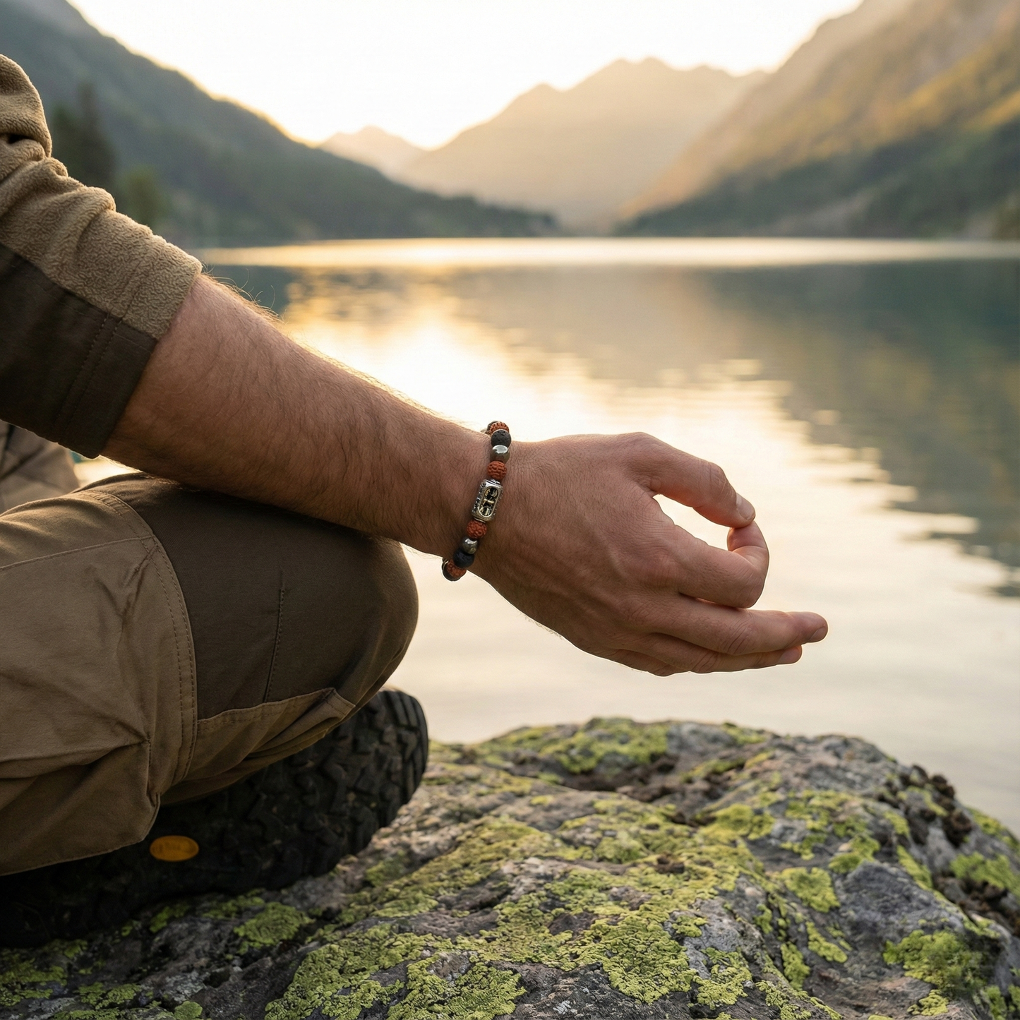 Grounding & Protection Rudraksha Lava Stone Mantra Bracelet