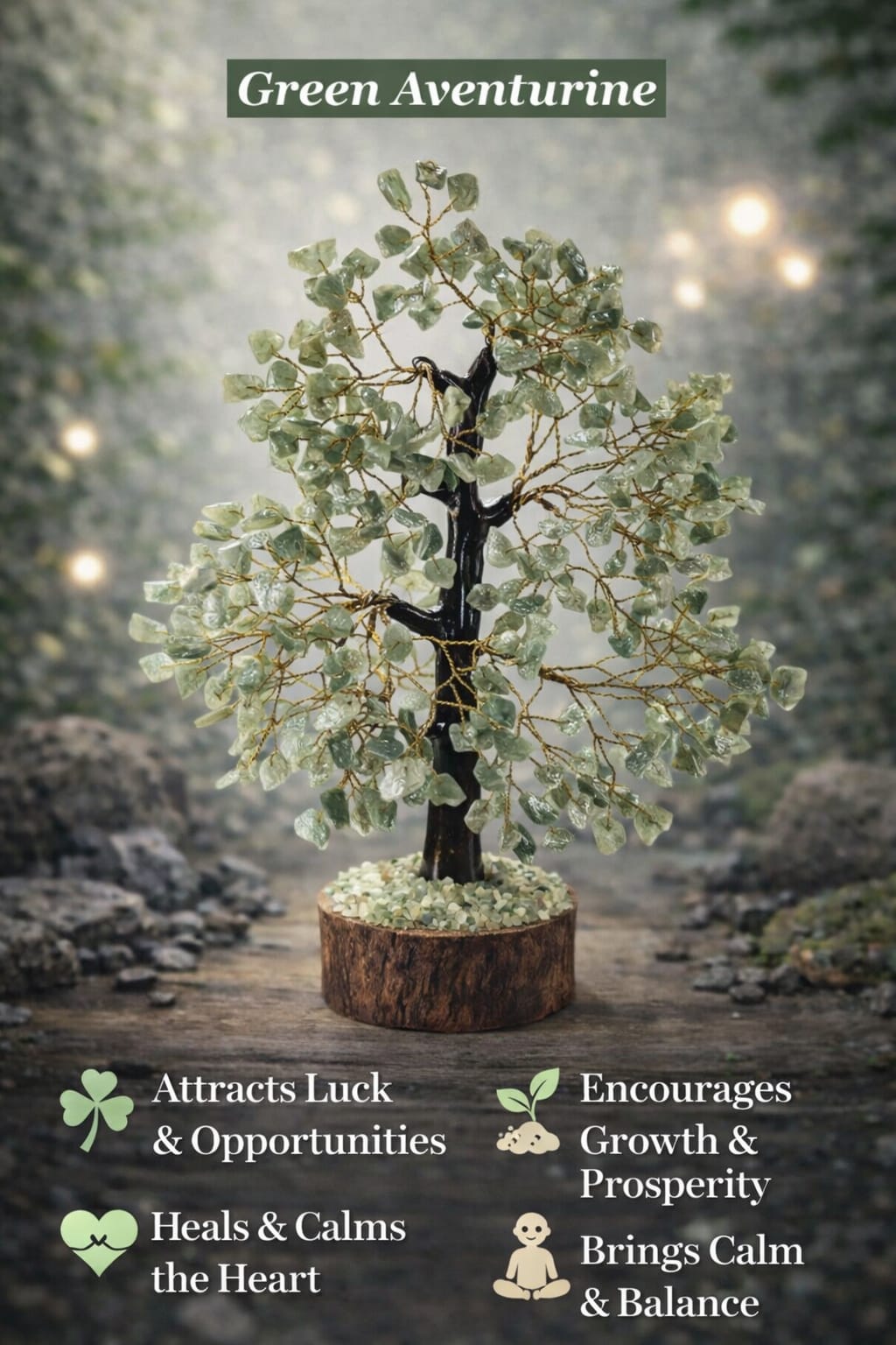 Close-up of AstroViz 7 Chakra crystal tree showing detailed stone texture and gold wire branches--5