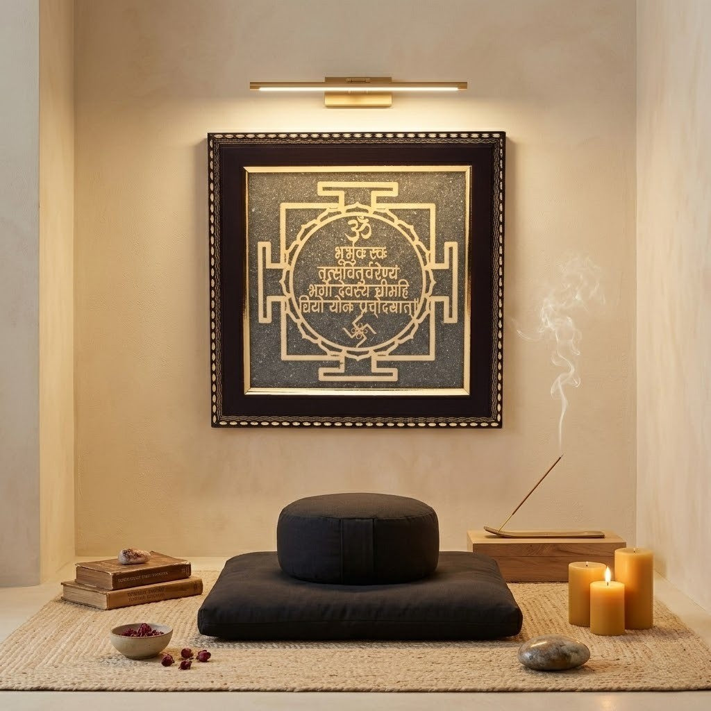 Gold yantra frame with textured background